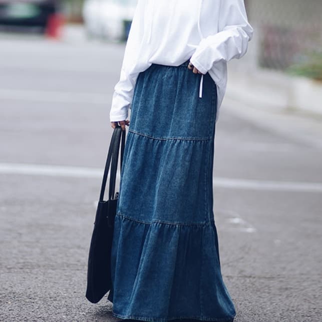 ティアードデザイン デニムロングスカート