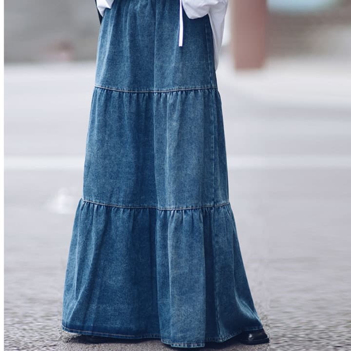 ティアードデザイン デニムロングスカート