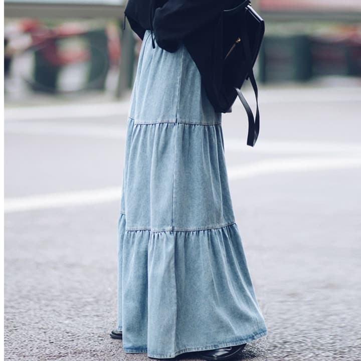 ティアードデザイン デニムロングスカート