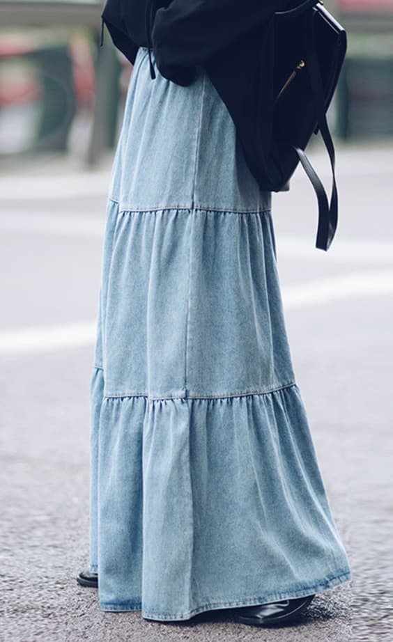 ティアードデザイン デニムロングスカート
