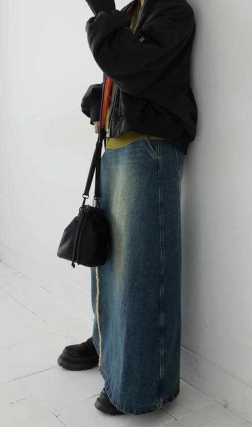 斜め切替デニムマキシロングスカート