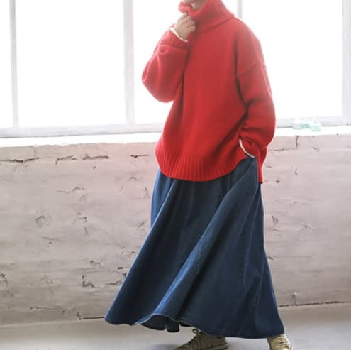 ふんわり優美なデニムギャザーフレアスカート