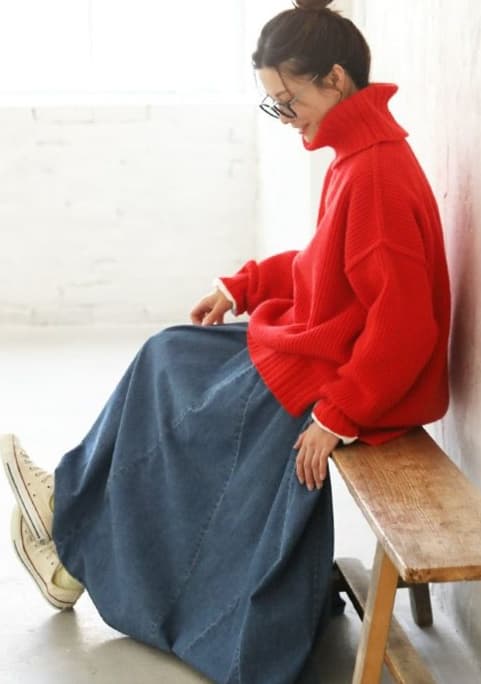 ふんわり優美なデニムギャザーフレアスカート