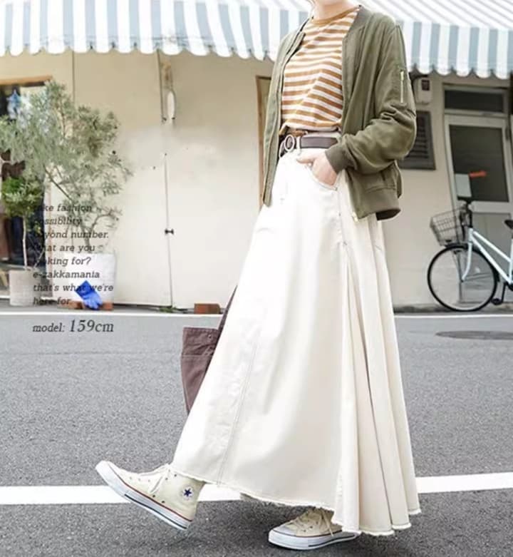 デニムゆったりロング丈フレアスカート