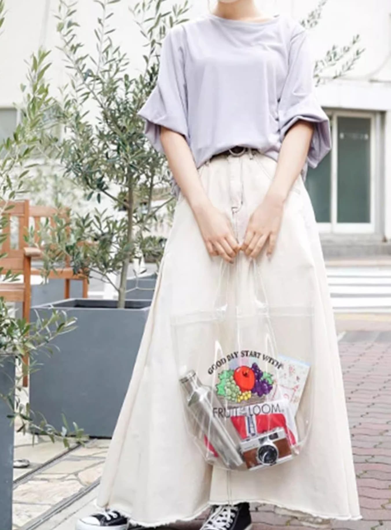 デニムゆったりロング丈フレアスカート