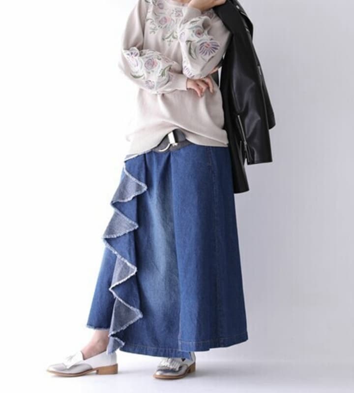 ラッフルフリル デニムフレアスカート