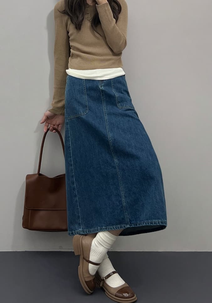 ゆったりAラインデニムロングスカート