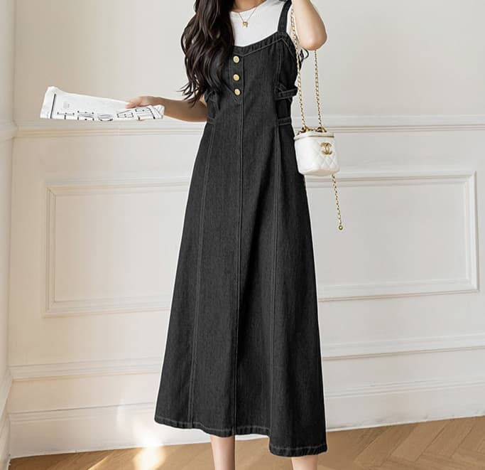 デニムスカート ゆったりデザイン サロペットスカート