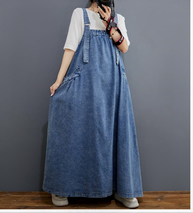 デニムスカート ゆったりデニムサロペットワンピース