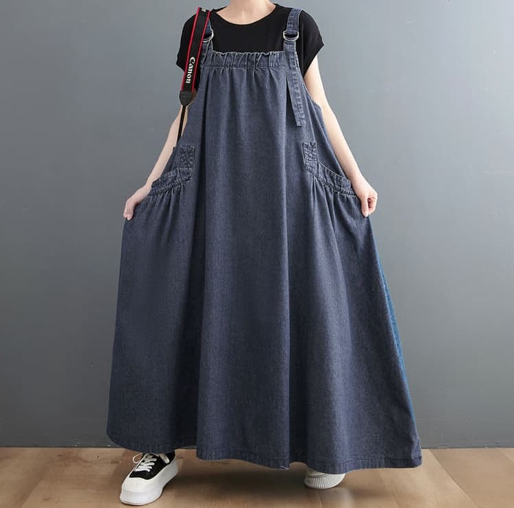 デニムスカート ゆったりシルエット デニムサロペットスカート