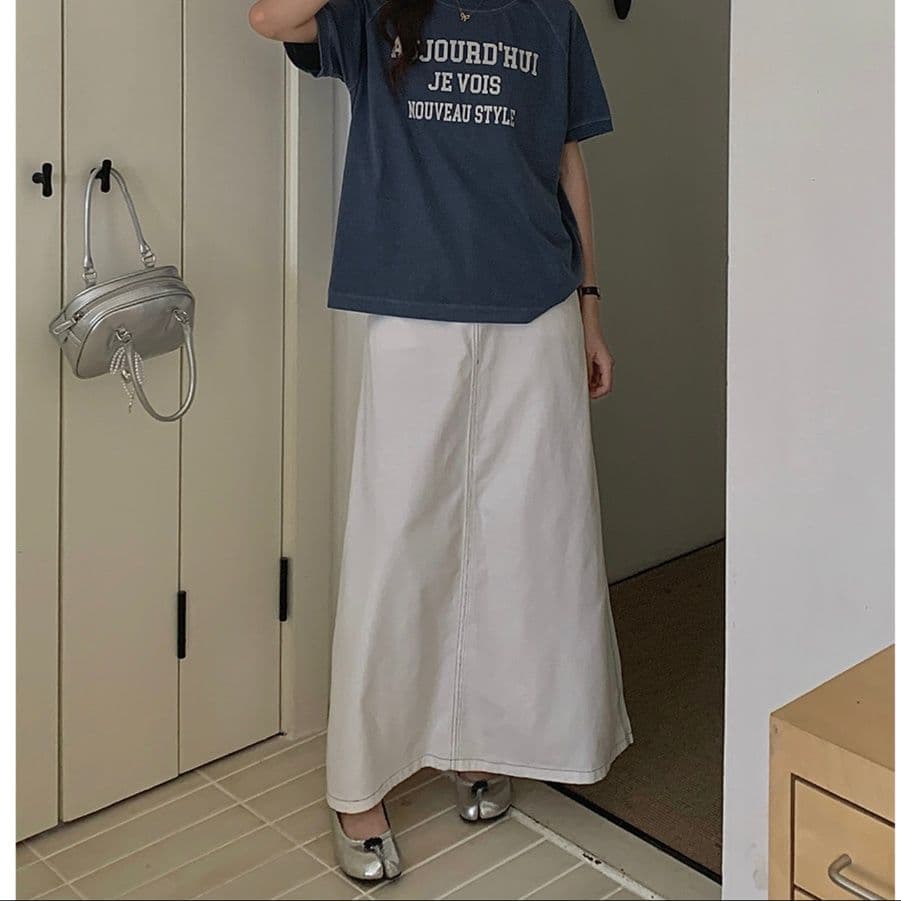 デニムスカート 優美なAライン 麻混マキシ丈スカート