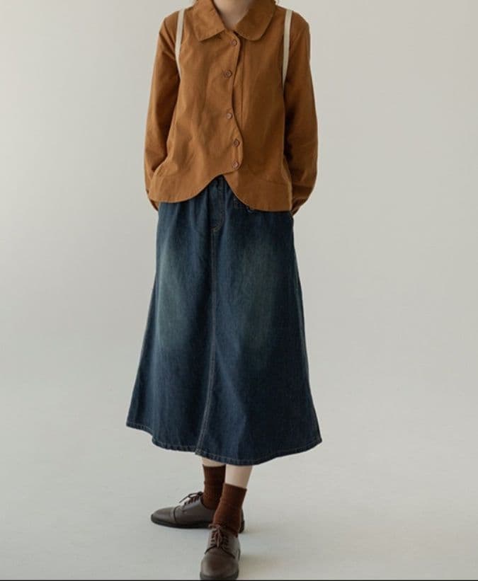 デニムスカート シンプル上品デニムロングスカート