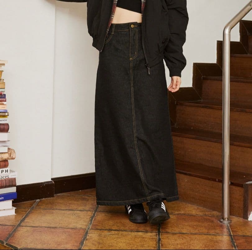 デニムスカート たっぷりAラインデニムロングスカート