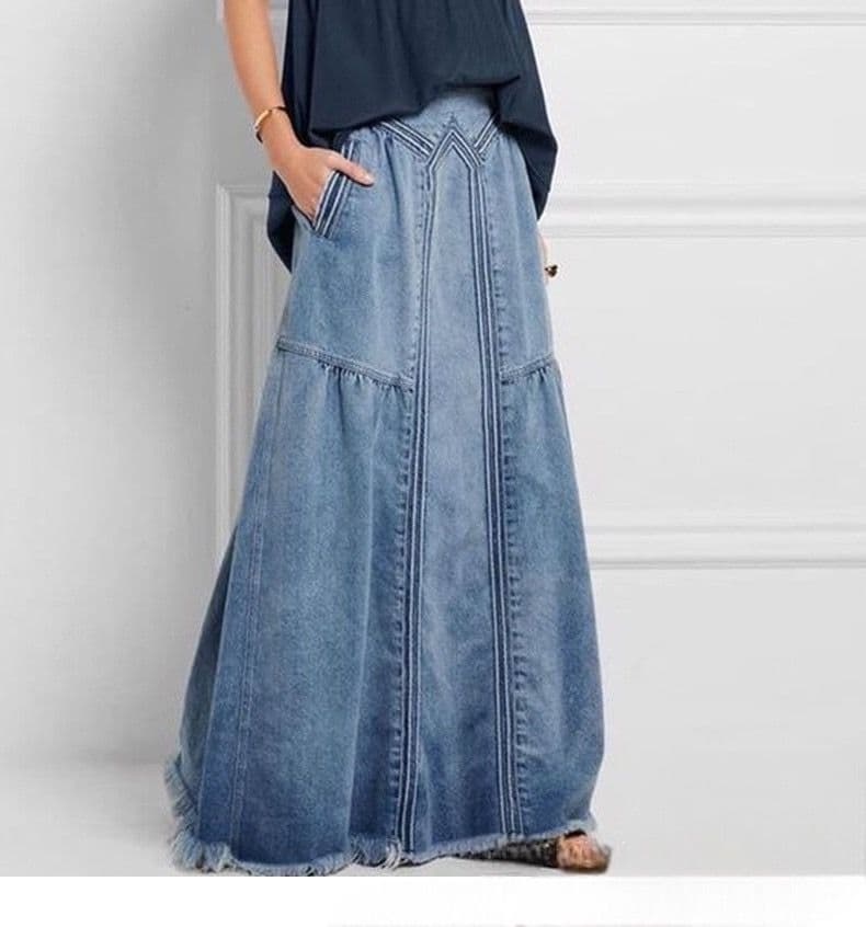 デニムスカート ゆったりデニムフレアマキシスカート