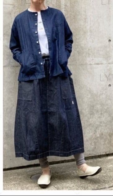 デニムスカート 大人のゆったりシルエットロングスカート