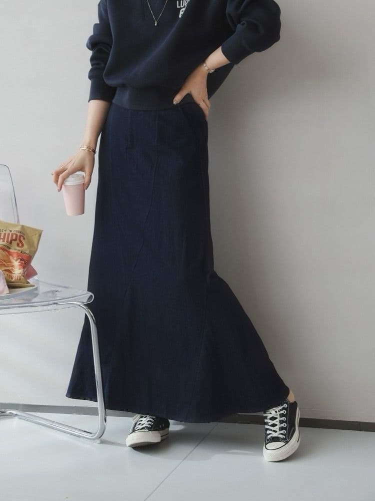 デニムスカート 優美な流れ感 ロングマーメイドスカート