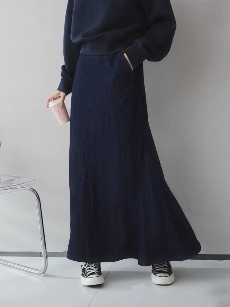 デニムスカート 優美な流れ感 ロングマーメイドスカート