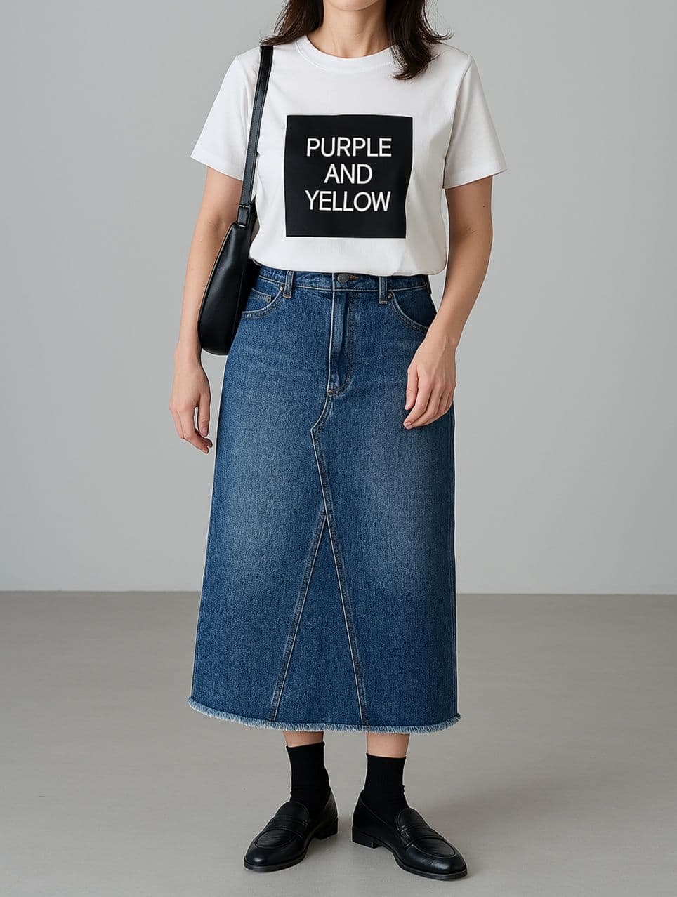 フリンジ裾 デニムロングタイトスカート