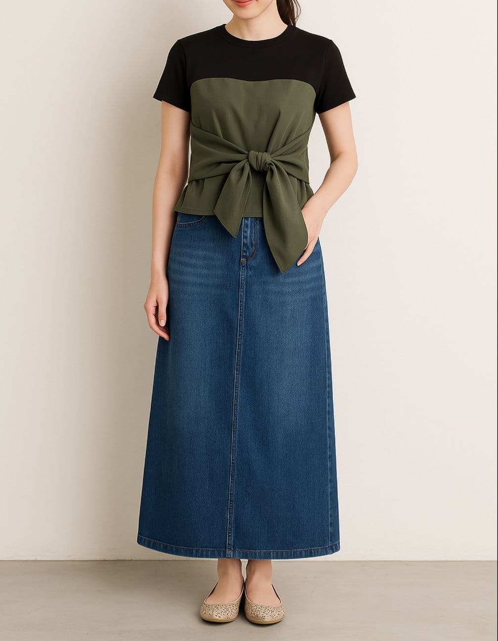 大人シルエットデニムロングタイトスカート