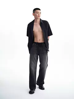 カジュアルスタイル ヴィンテージウォッシュ ワイドストレートジーンズ