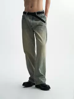 カジュアルスタイル ヴィンテージウォッシュ ワイドストレートジーンズ