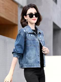 カジュアルスタイル トレンディダメージ加工デニムジャケット