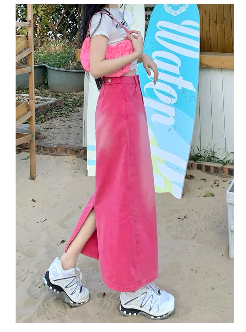 ヴィンテージスタイル ロングデニムスリットスカート