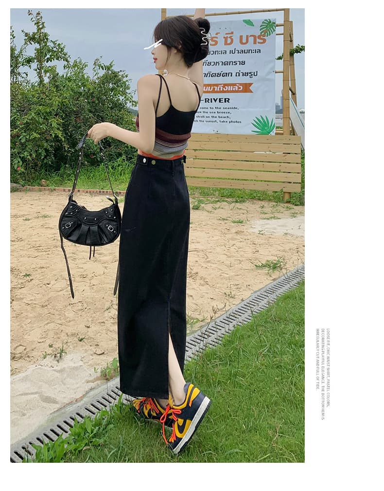 ヴィンテージスタイル ロングデニムスリットスカート