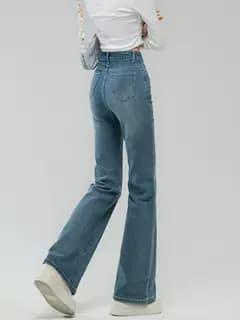 韓国スタイル ハイウエストストレートデニムパンツ