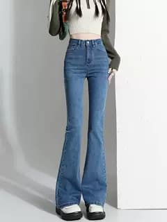 韓国スタイル ハイウエストストレートデニムジーンズ