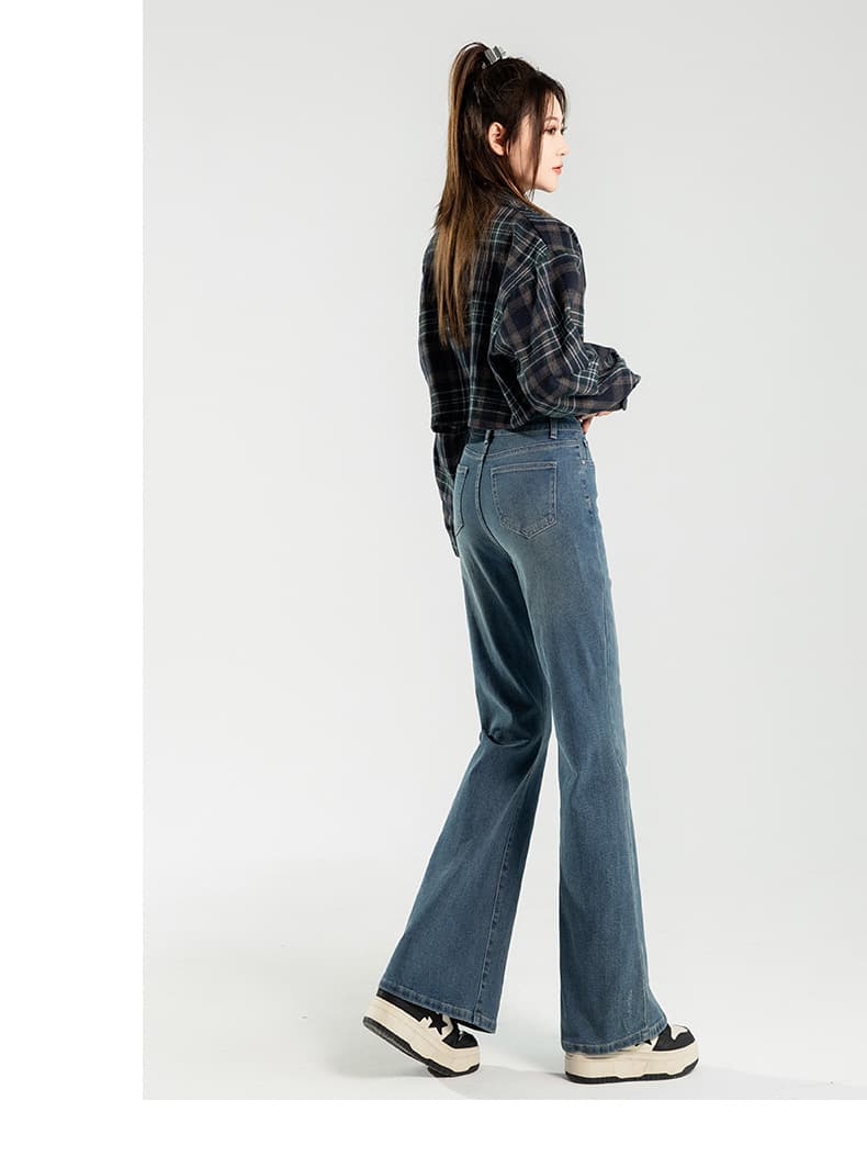 韓国スタイル ハイウエストストレートデニムジーンズ