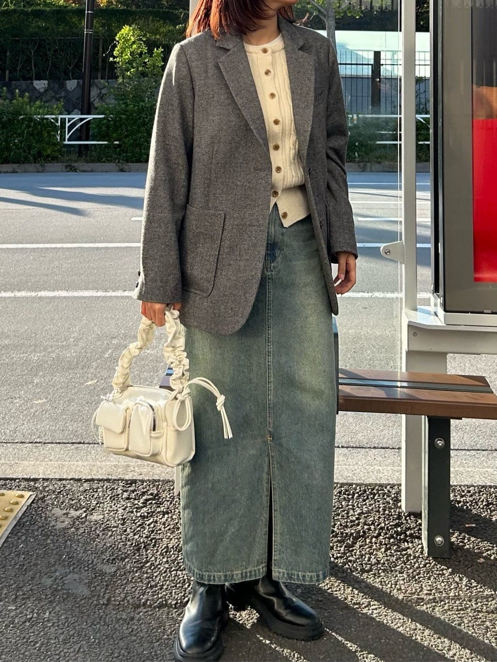 レトロワーク風デニムロングタイトスカート