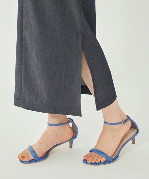 デニムスカート 上品シルエット ウエストボタン ミディ丈スカート