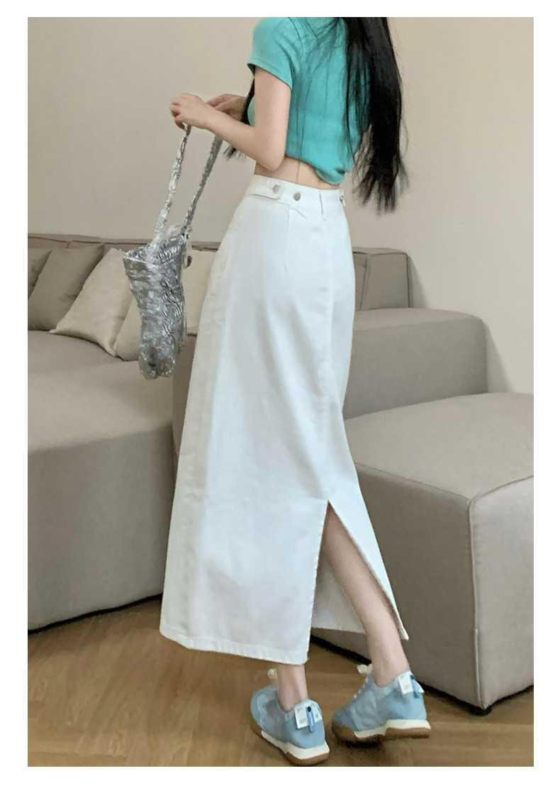 ヴィンテージスタイル ロングデニムスリットスカート