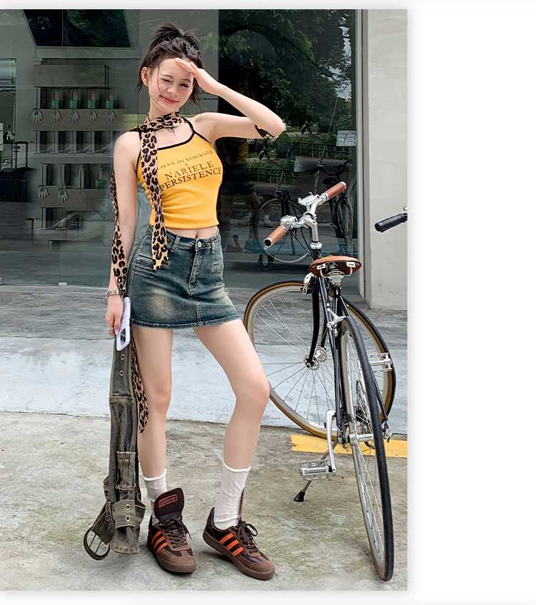 韓国スタイル ヴィンテージ風Aラインデニムミニスカート