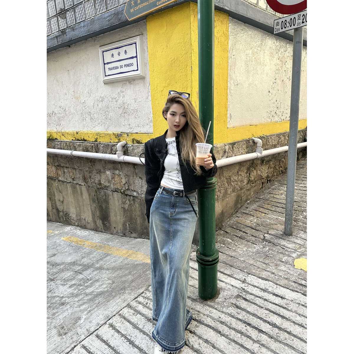 カジュアルスタイル　リラックスデニムロングマキシスカート