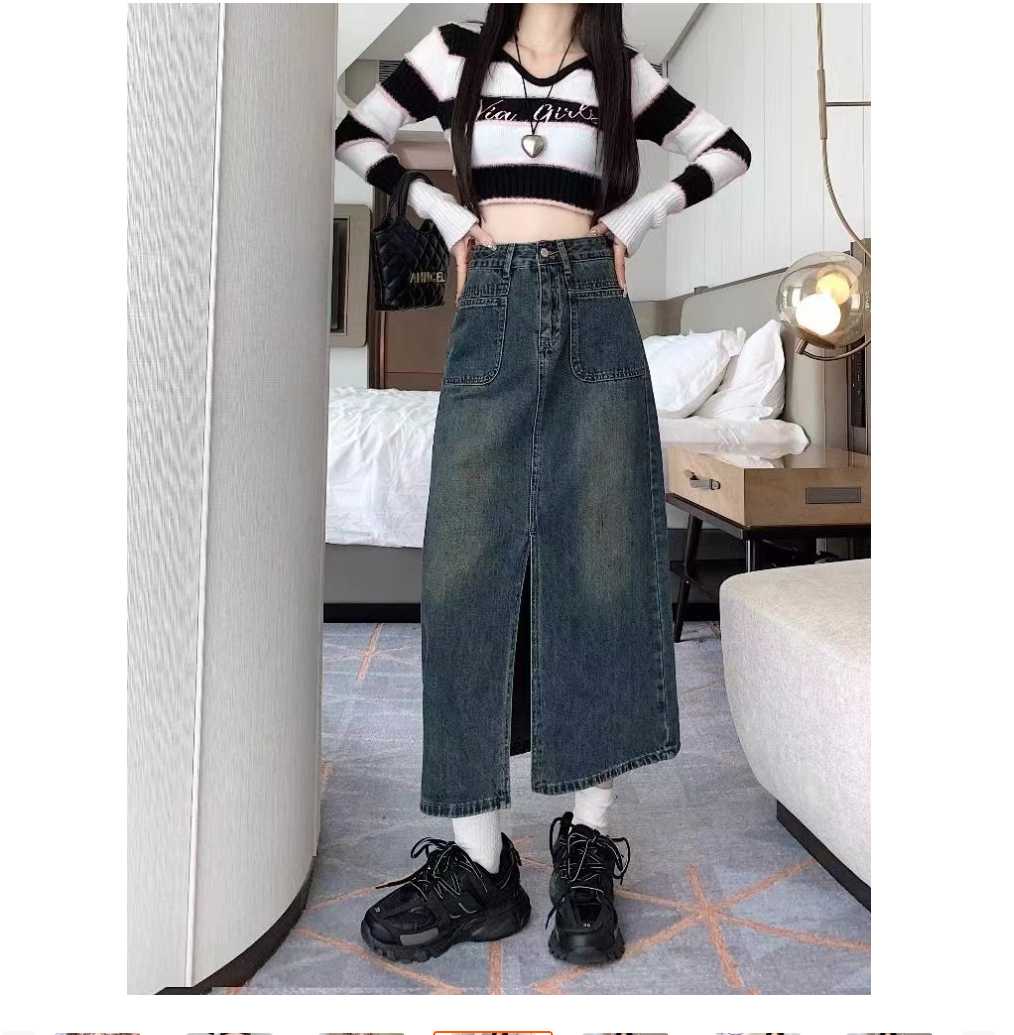 冬デニム　 クラシックデニムロングスカート