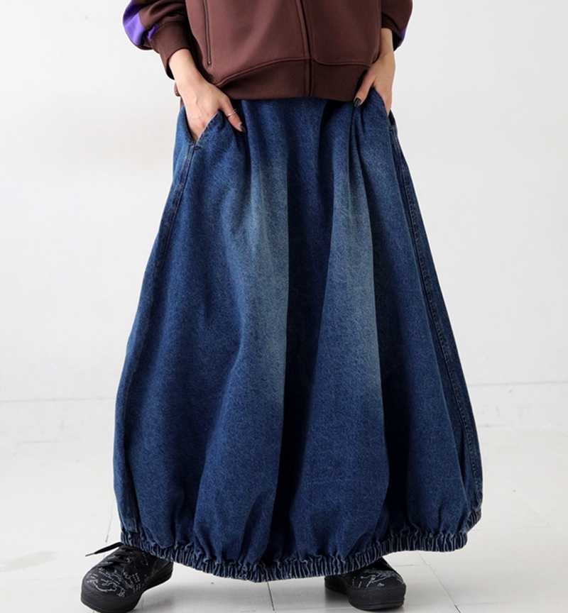 ふんわりバルーンギャザーデニムロングスカート