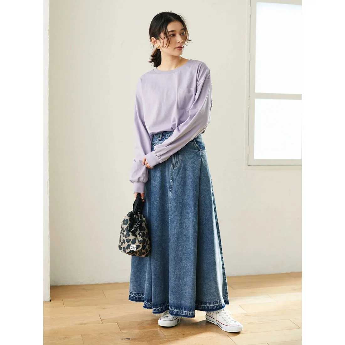 なめらかデニムフレアロングスカート