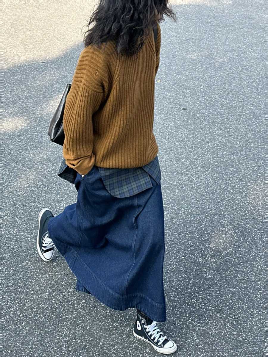 切替デニムマキシロングスカート