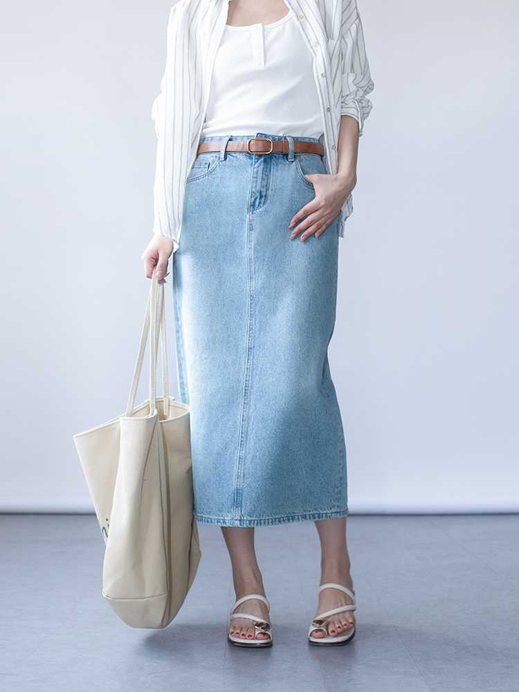 こだわり縫製 ミディ丈デニムスカート