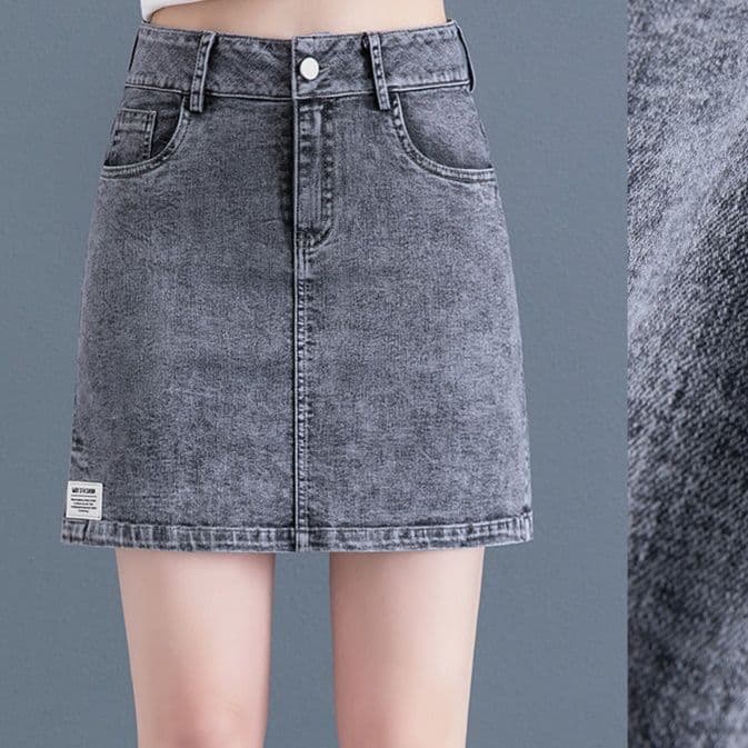 デニムスカート ハイウエストデザインの台形シルエット ミニ