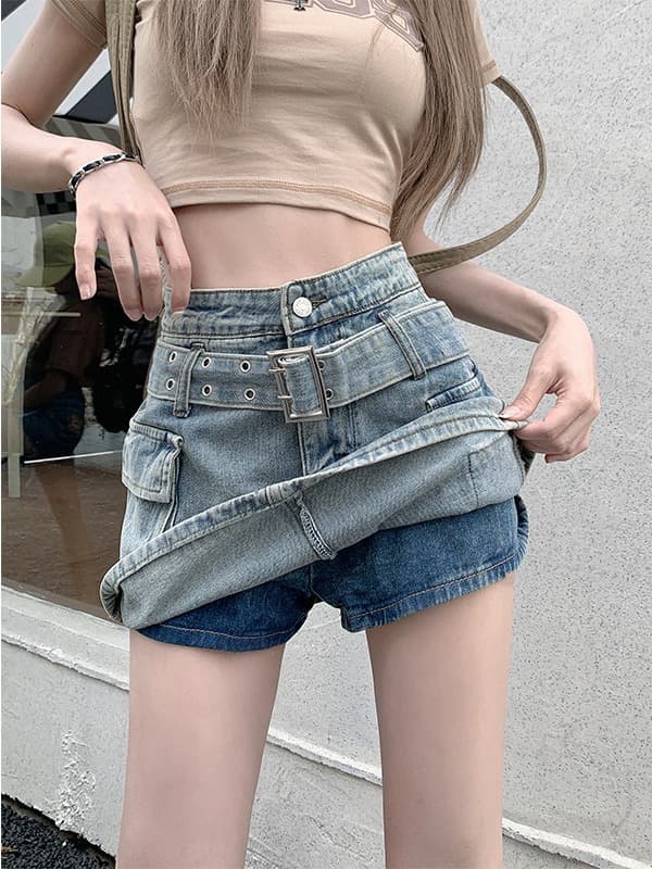 ポケット付きカーゴデニムミニスカート