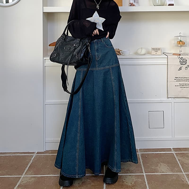 ロマンティック デニムフレアロングスカート