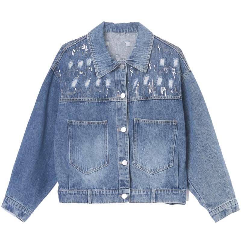 カジュアルスタイル トレンディダメージ加工デニムジャケット