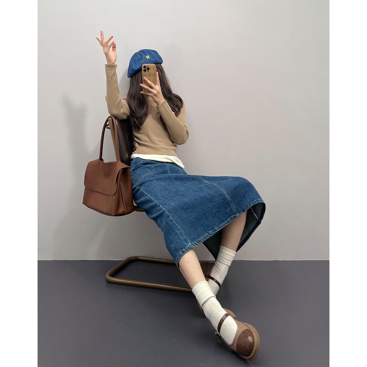 ゆったりAラインデニムロングスカート