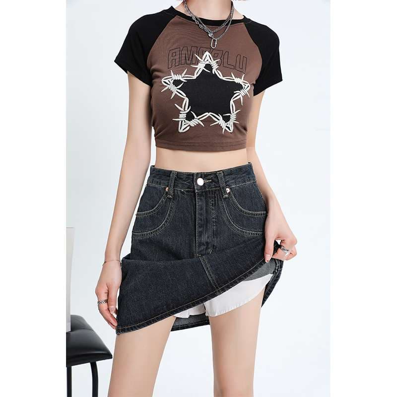 韓国スタイル　 Aライン デニムミニスカート