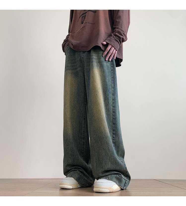 韓国スタイル ゆったりワイドデニム オーバーサイズジーンズ