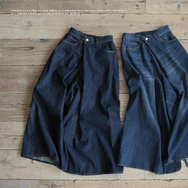 デニムスカート 風合いゆたかな裾広がりデニムスカート