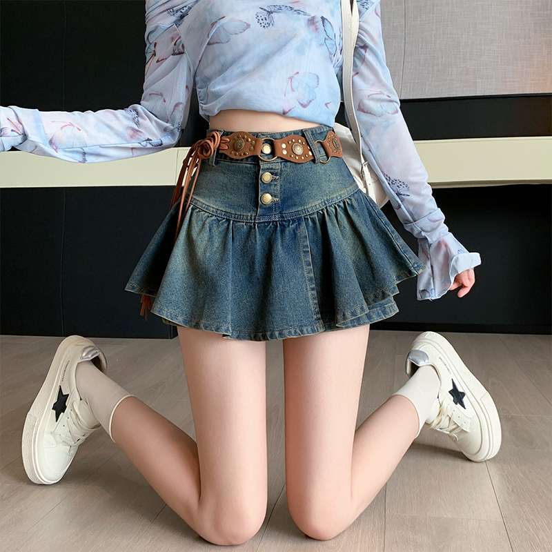 カジュアルスタイル フリルデニムミニスカート